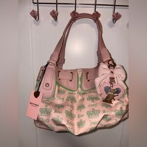 Juicy Couture Juicy Fan Club Satchel Shoulder Handbag Retro Green & Pink